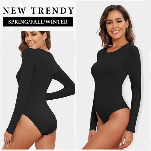 **BALENNZ Women's Long Sleeve Bodysuit - Comfortable Round Neck Top for Fall - Versatile Styles Available**