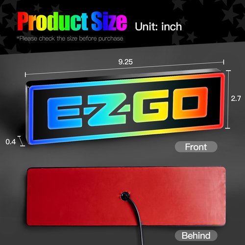 NOKINS RGB Magic Color Golf Cart Front Emblem for EZGO TXT 1994-2013, 9.25"2.7", Stainless Steel, Replaces OEM 71597G01, Black, Golf Cart Accessory