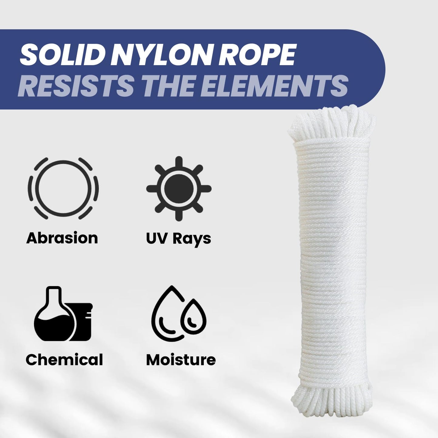 MERIANE 1/8inch 100FT Nylon Rope – Multipurpose Heavy Duty – Abrasion & UV Resistant – Ideal Use for Camping, Clothesline, Marine Rope, Flag Line - Shock Absorption Rope for Indoor Outdoor