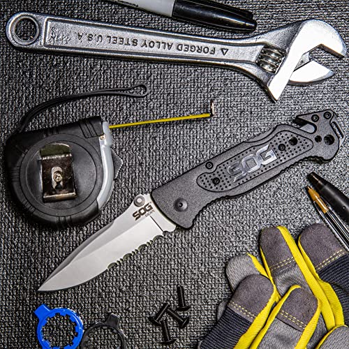SOG Escape Bead Blasted Tactical Folding Pocket Knife 3.4" Serrated Blade