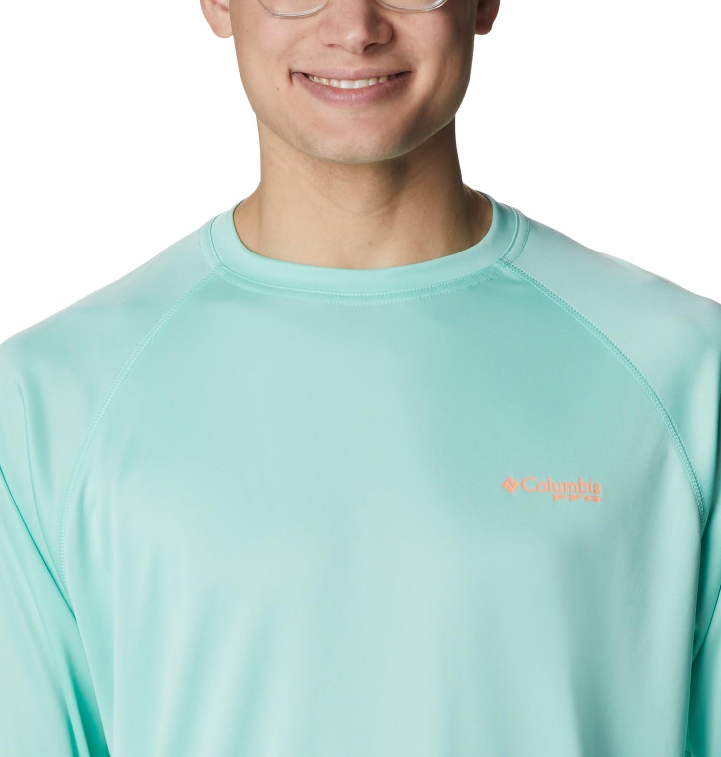 Columbia Men's Terminal Tackle Long Sleeve Fishing Shirt, Mint Cay/Bright Nectar Logo, Large