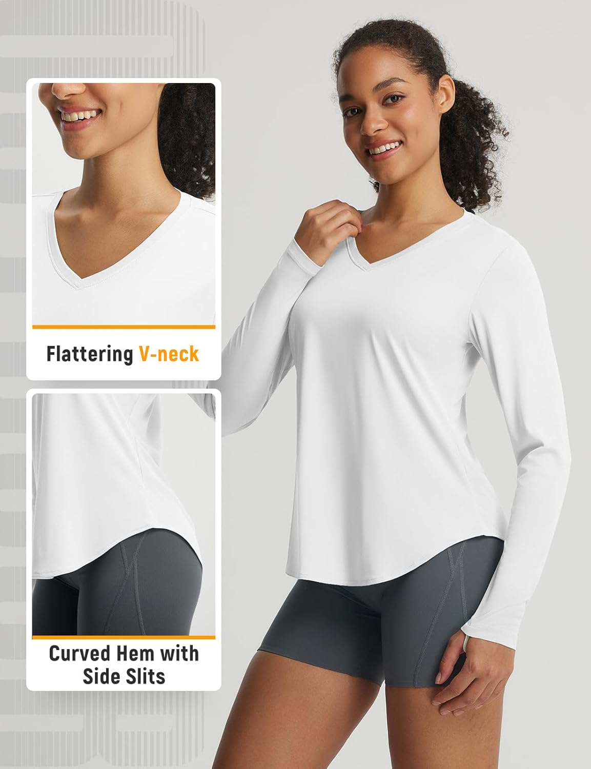 Baleaf Women's Long Sleeve V-Neck Sun Shirt - UPF50+ Lightweight Quick-Dry UV Protection Top for Hiking & Running