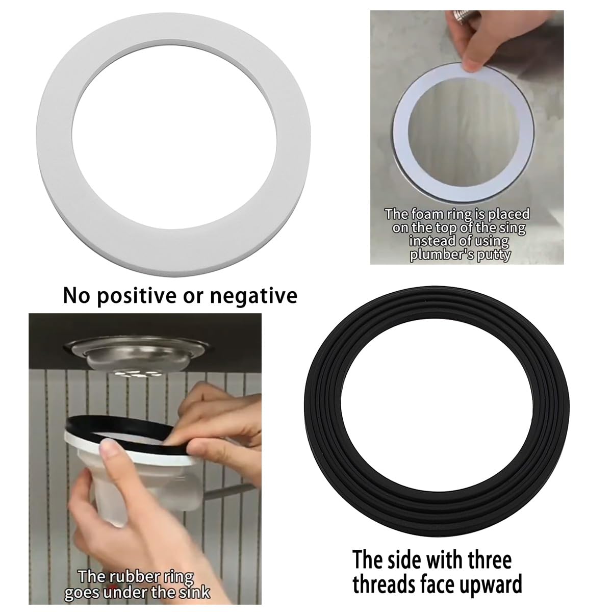 EPE & Rubber Sink Strainer Seal Kit for 3-1/2 Inch Drains | 2 O-Rings Gasket + 2 Seal Ring Washers | No Plumber's Putty Needed | US Standard Drain Compatibility ‌