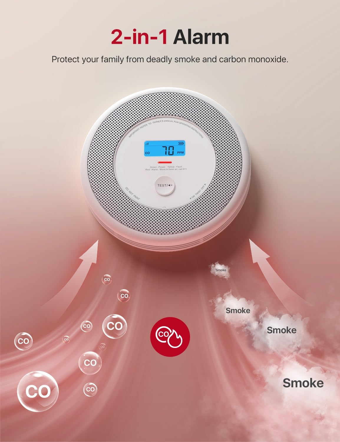 X-Sense Wi-Fi Smart Smoke & Carbon Monoxide Detector with Voice Alerts - Real-Time App Notifications, Model XP0A-iR
