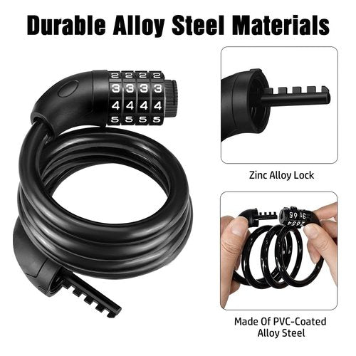 ASKGO Lock Bike Lock Cable with Combination Black