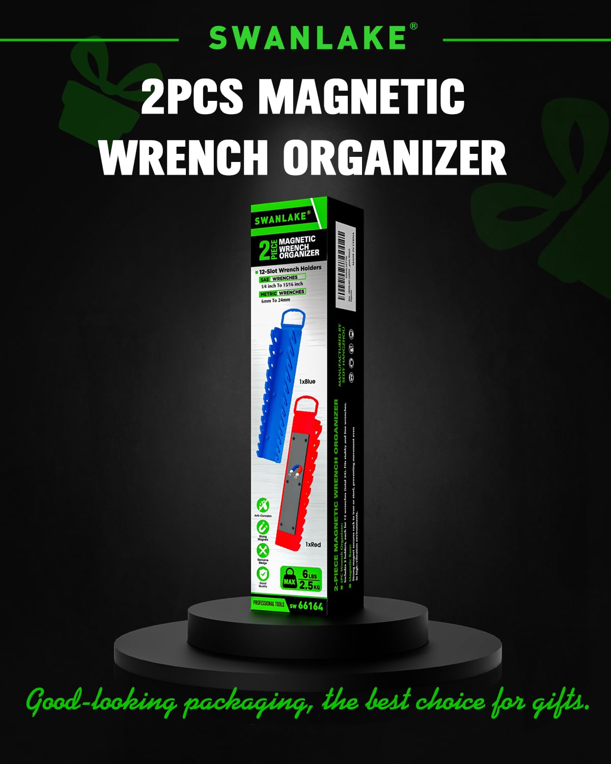 SWANLAKE 2-Piece Magnetic Wrench Organizer Toolbox Holder, SAE (1/4'' to 15/16''), Metric (6mm to 24mm) Ratchet Wrench Organizers, Total Hold 24 Slots Wrenches Holder for Tool Box