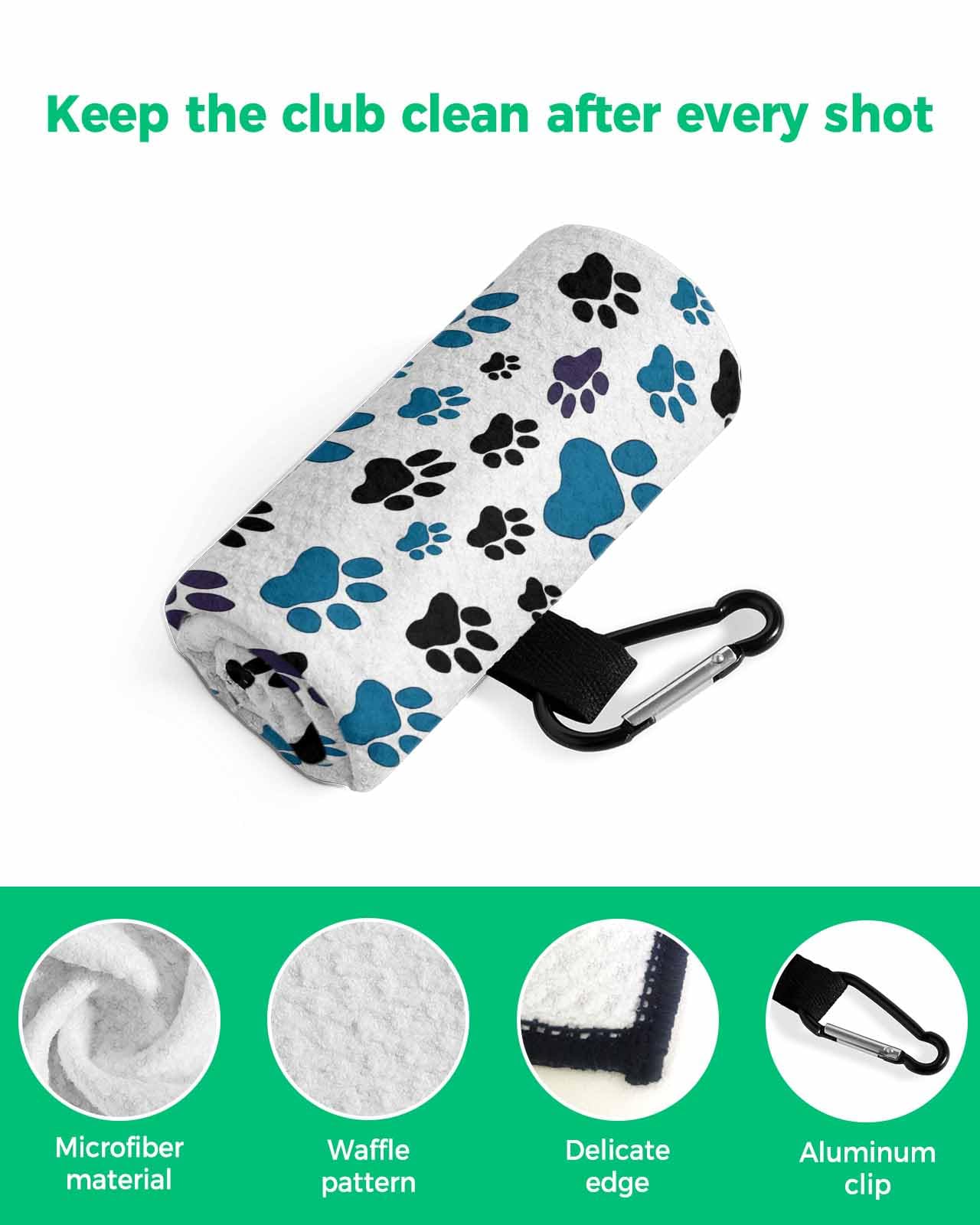 ARTSHOWING Dog Paw Print Golf Towel 24x16in, Absorbent Water Quick Dry Microfiber Golf Towel with Clip, Soft Sports Towel Golf Accessory for Men Women, Gift for Golf Fan, Blue Black Pet Footprint