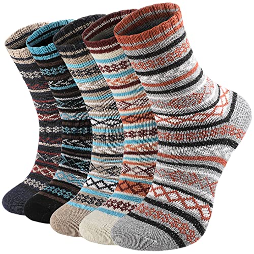 Wool Socks for Women - Winter Warmth, 5 Pairs, One Size