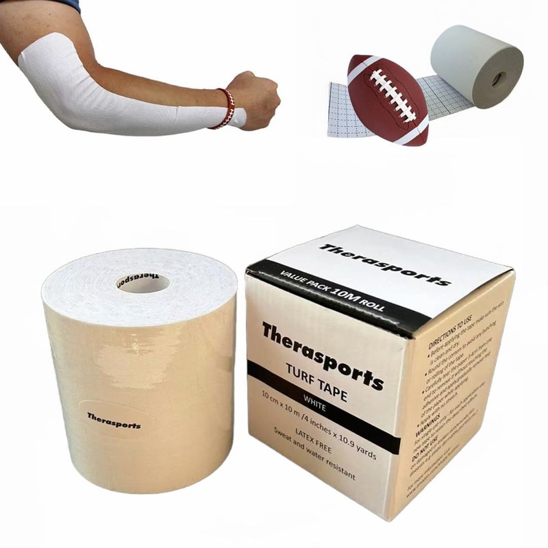Therasports 4 Inches X 10.9 Yards Turf Tape Football - Extra Wide White Football Turf Tape - Latex Free Sport Tape - Ultra Sticky Athletic Tape, Protects from Turf Burn, Waterproof & Flexible