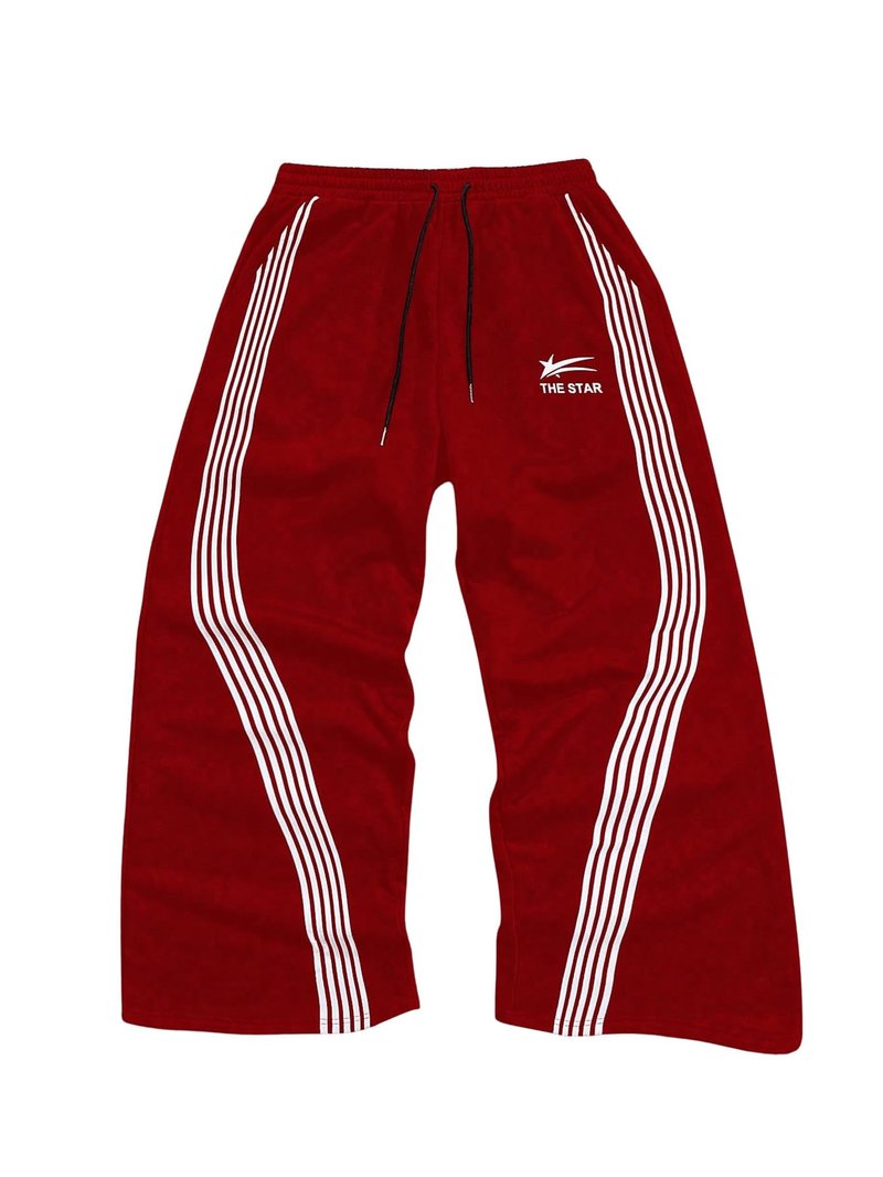SHENHE Men's Y2k Graphic Baggy Sweatpants Wide Leg Striped Open Bottom Drawstring Sweatpants Red Small