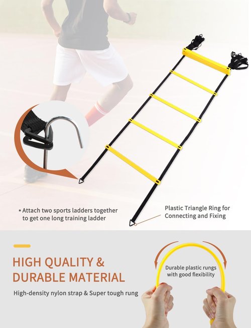 GHB Agility Ladder - Speed Training Ladder with 12 Rungs, 20ft Length & 6/10 Cones Included
