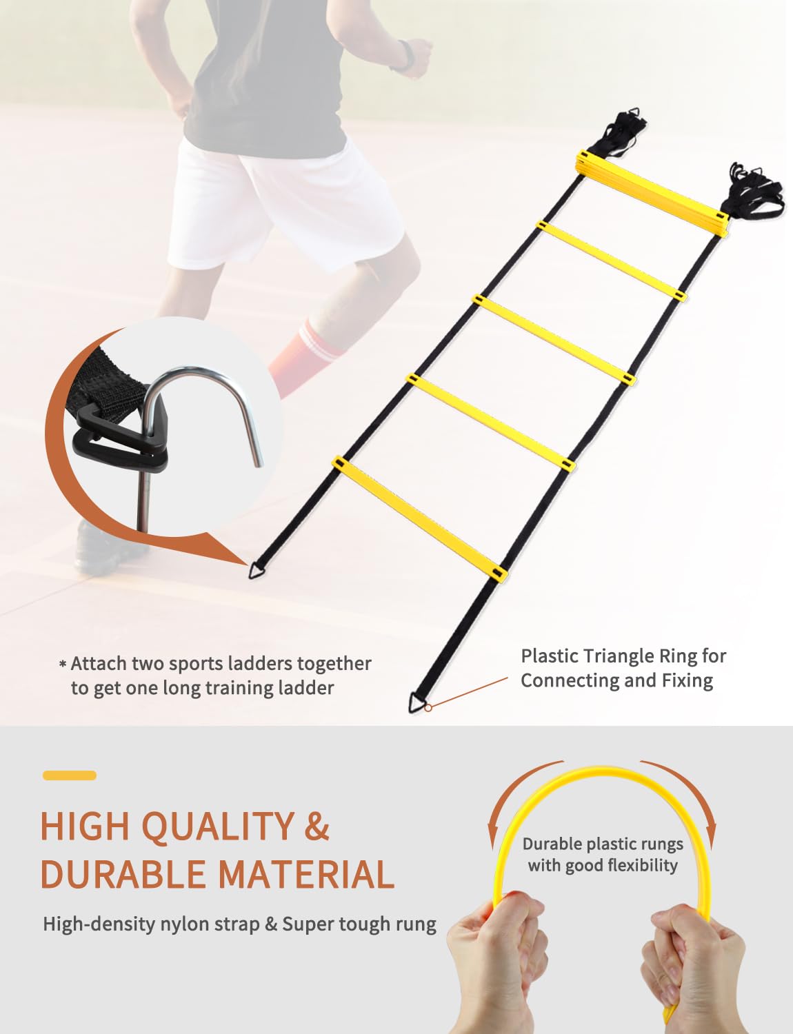 GHB Agility Ladder Speed Training Ladder 20 Feet 12 Rung Exercise Ladder, 6 Disc Cones,Resistance Parachute,Football Training Equipment Set