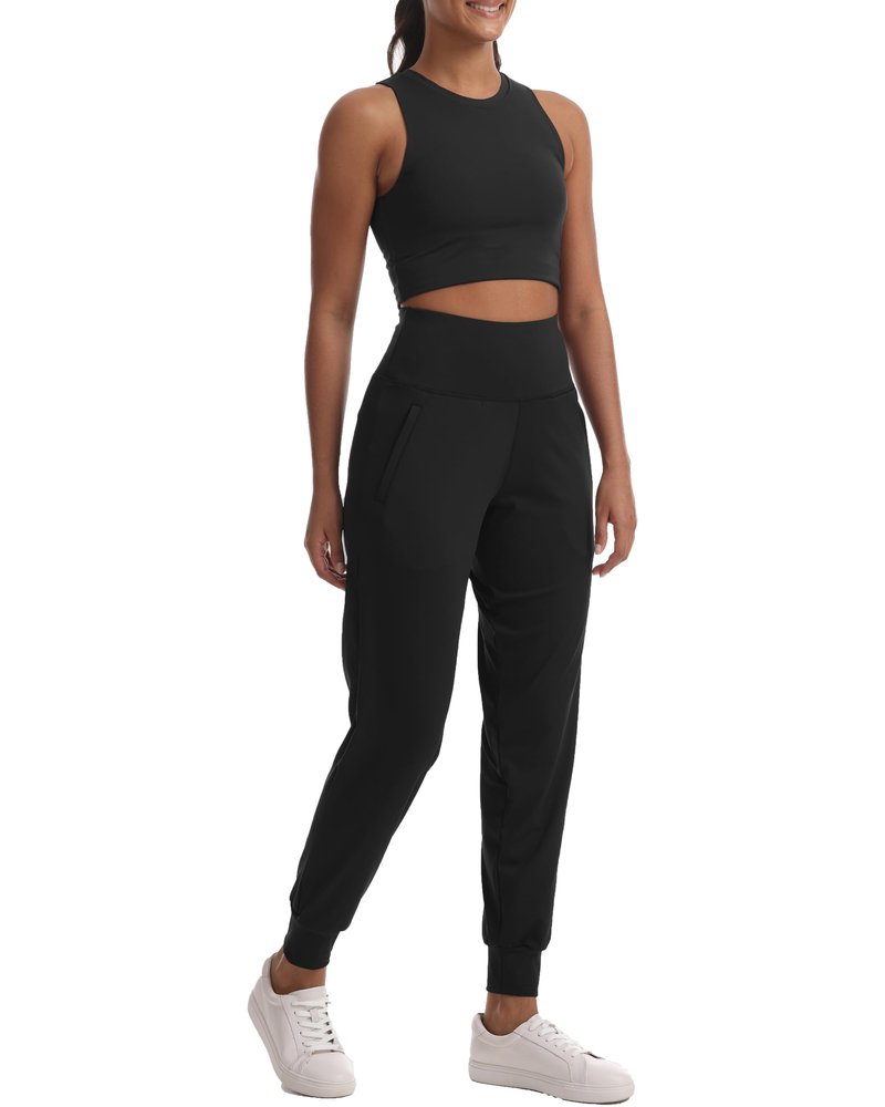 Women's Joggers with Pockets Lightweight - High Waisted Athletic Leggings Tapered Pants for Workout Yoga Running Gym (Black, Large)