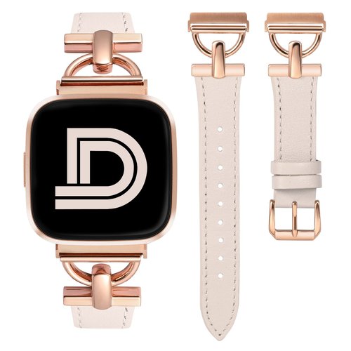 Wearlizer Leather Band Compatible with Fitbit Versa 2 Bands for Women, Dressy Slim Leather Strap Wristband with D-Shape Metal Buckle for Fitbit Versa 2/Versa Lite/SE Smart Watch