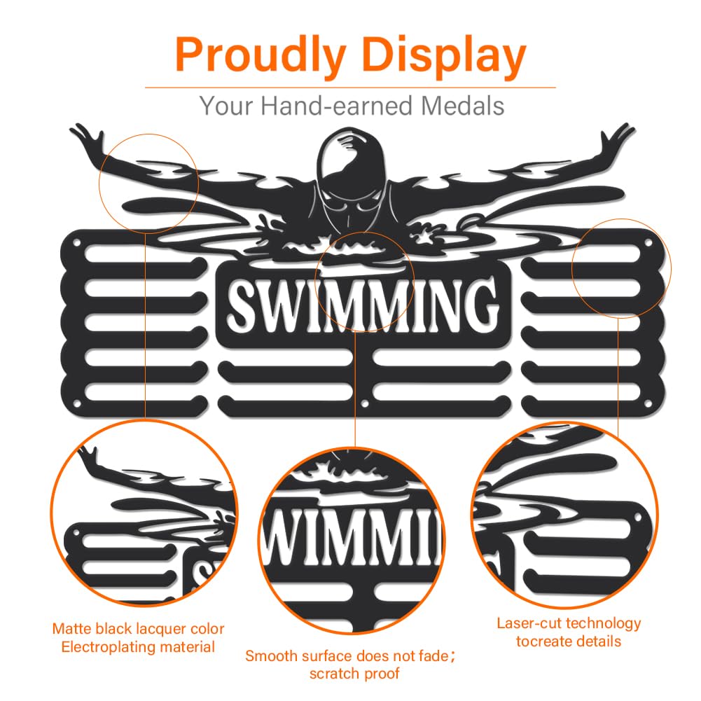 SUPERDANT Swimming Medal Hanger Swim Medal Holder Personalised Medal Rack for Swimmer Upgraded Large Capacity Medal Hangers Metal Medal Display for Boy Son Grandson Gifts