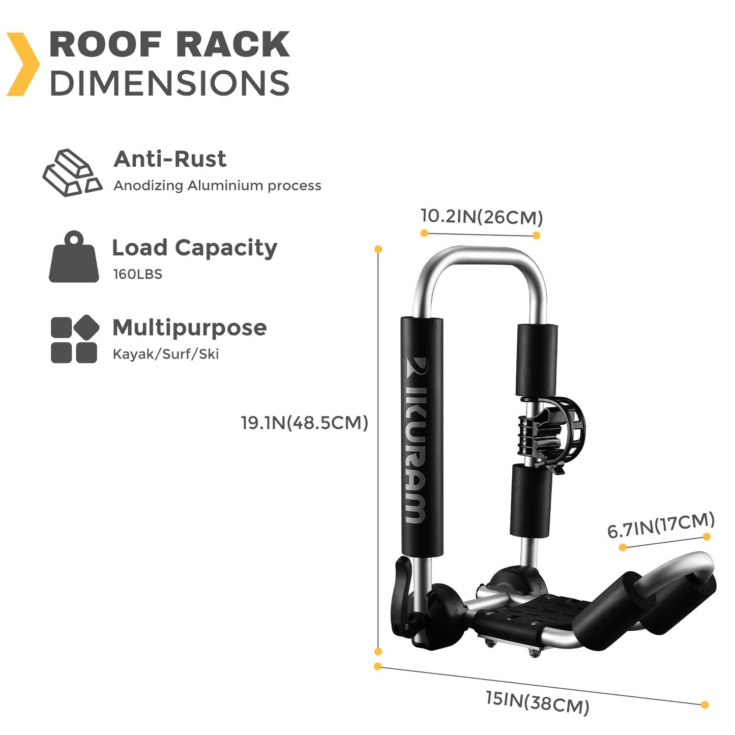 IKURAM R Aluminum Kayak Roof Rack Folding J-Style Universal 3-in-1