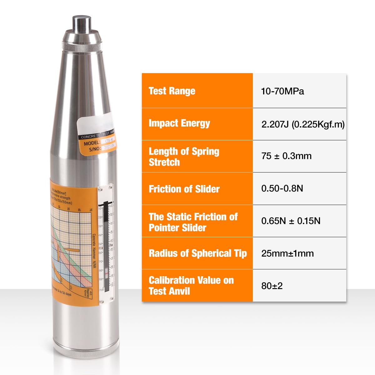 SMTOER CTH-80 Concrete Rebound Hammer Tester | Digital Concrete Strength Test Kit 10-70MPa (1450-10150psi) | Mechanical Resiliometer with Calibration Tool & Case