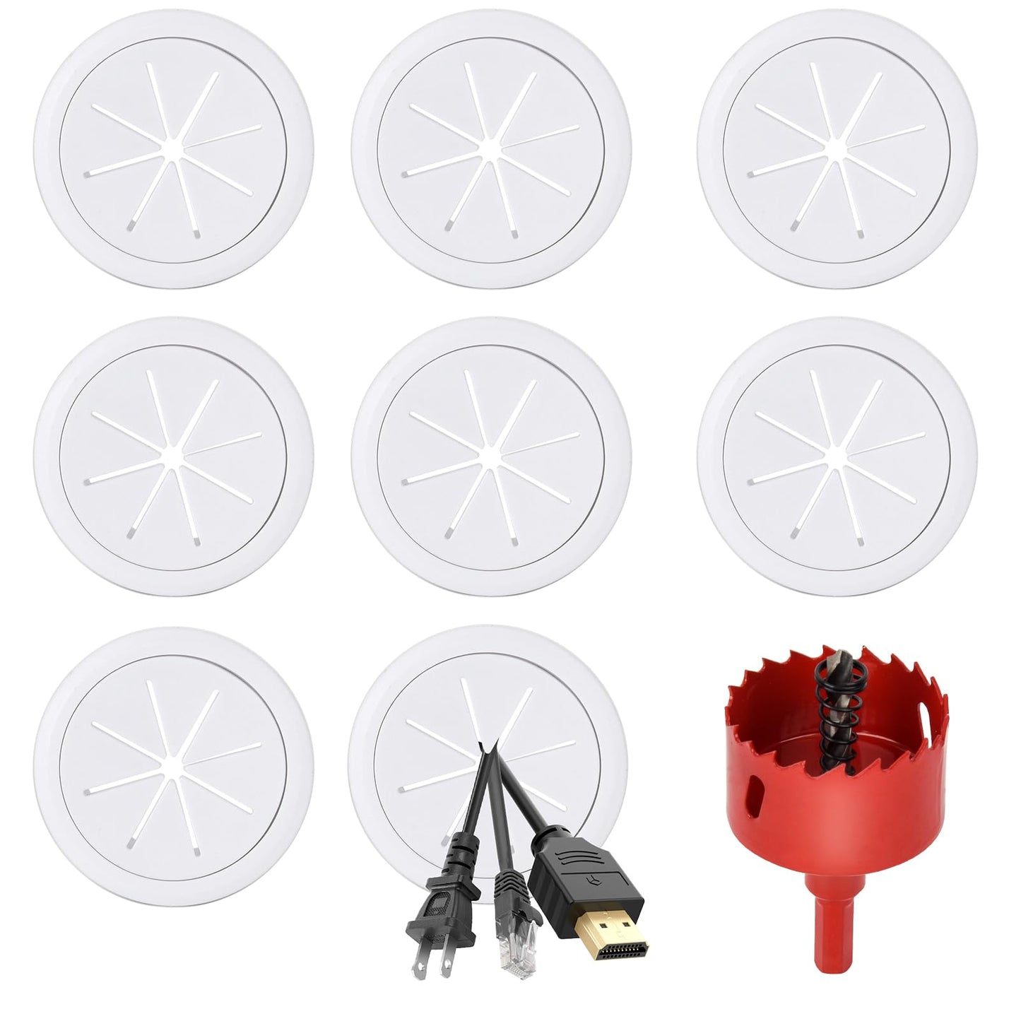 Desk Grommet 2 Inch (50 mm) 8 Pack, TV Cord Hider for Wall Mounted TV,Desk Hole Cover for Cables White, Grommet Hole Cover with Hole Saw for Wires Cables Through The Countertop