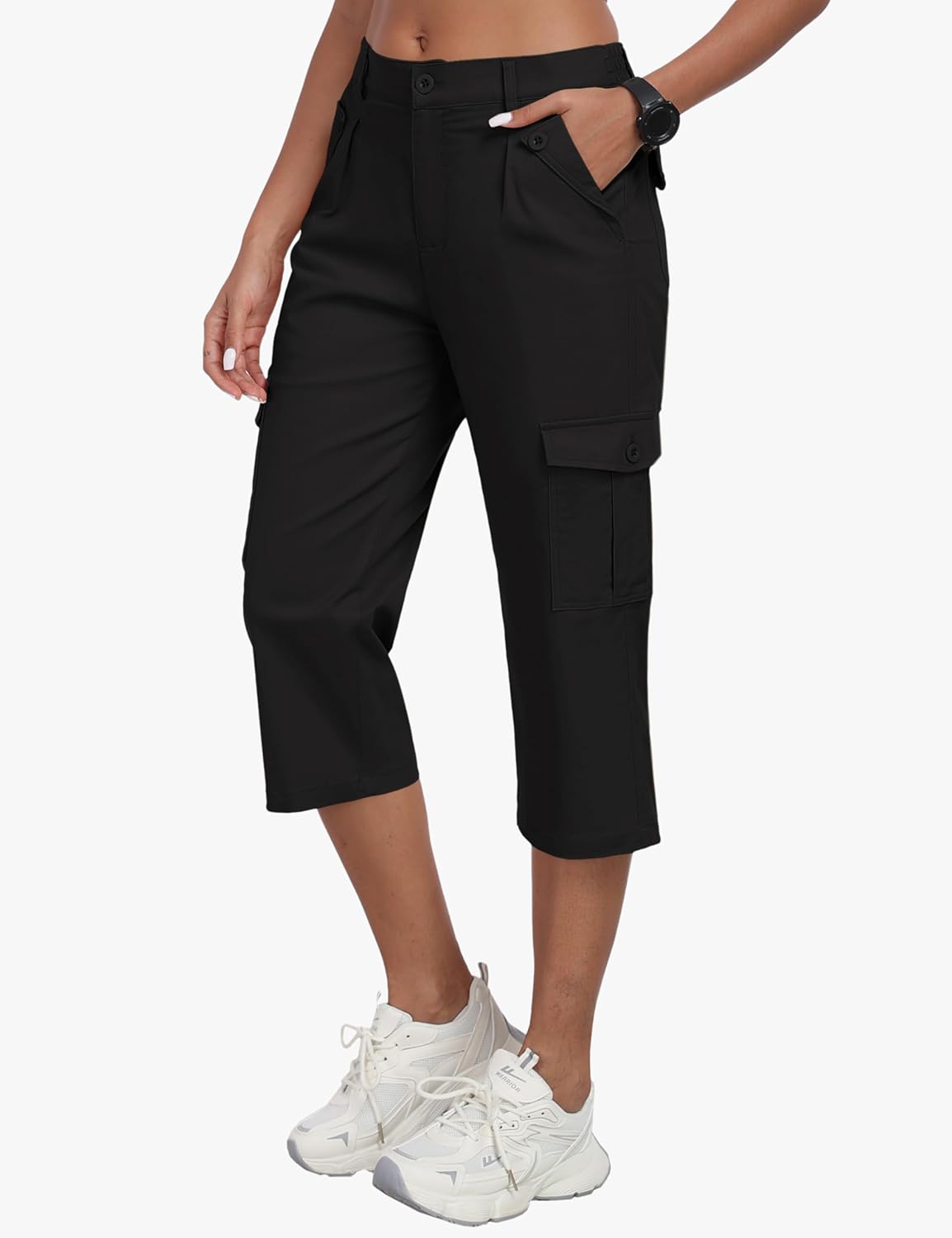 MoFiz Women's Cargo Capris - Lightweight Cotton Hiking Pants with 6 Pockets | Casual Summer Style