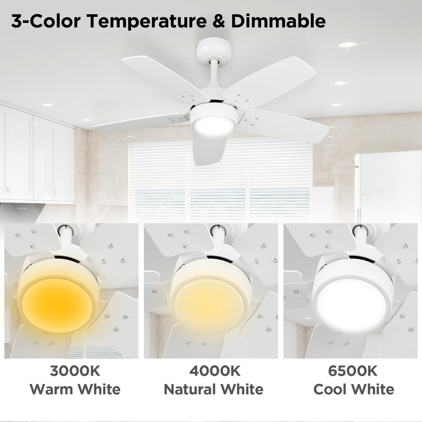Vagizm Ceiling Fan 36'' for Small Room: Matte White Modern Fans with Light Remote Control - Reversible Quiet DC Motor Dimmable with 6 Speeds for Dorm Room Bedroom Indoor Outdoor Use