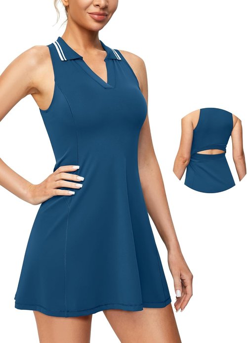 IUGA Tennis Dress - Women's Athletic Golf Dress with Built-In Shorts & Bra | Sleeveless Design