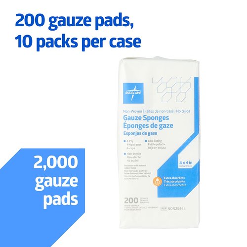 Medline Non-Sterile Nonwoven Gauze Sponges, 4-Ply, 4" x 4", Perfect for Wound Care, Pack of 2000