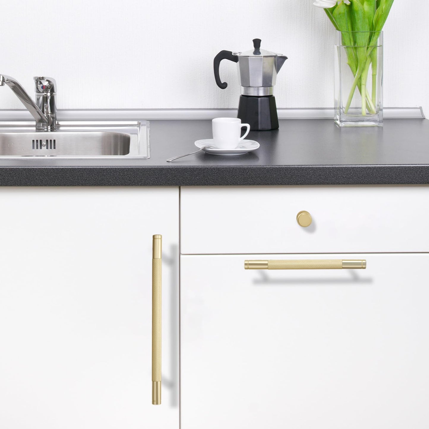 BUKOBYHE 20 Pack 7.5 Inch（192mm） Inch Brushed Gold Kitchen Cabinet Handles Knurled Cabinet Pulls Gold Drawer Pulls Cabinet Hardware