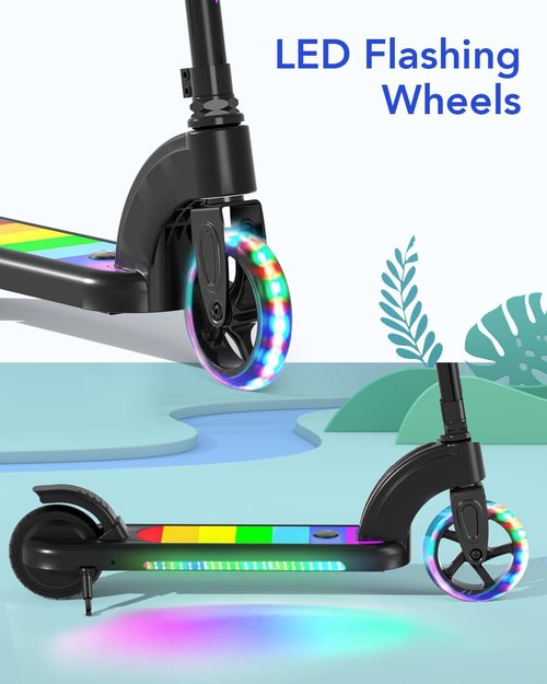 ANHAO Electric Scooter for Kids Ages 6-12(Mainly 6-10), Adjustable Handlebar and Speed, Anti-Slip Deck, Flash Wheel, Toddler Scooter for Kids up to 110 lbs, Max Speed 6 Mph, Gifts for Kids
