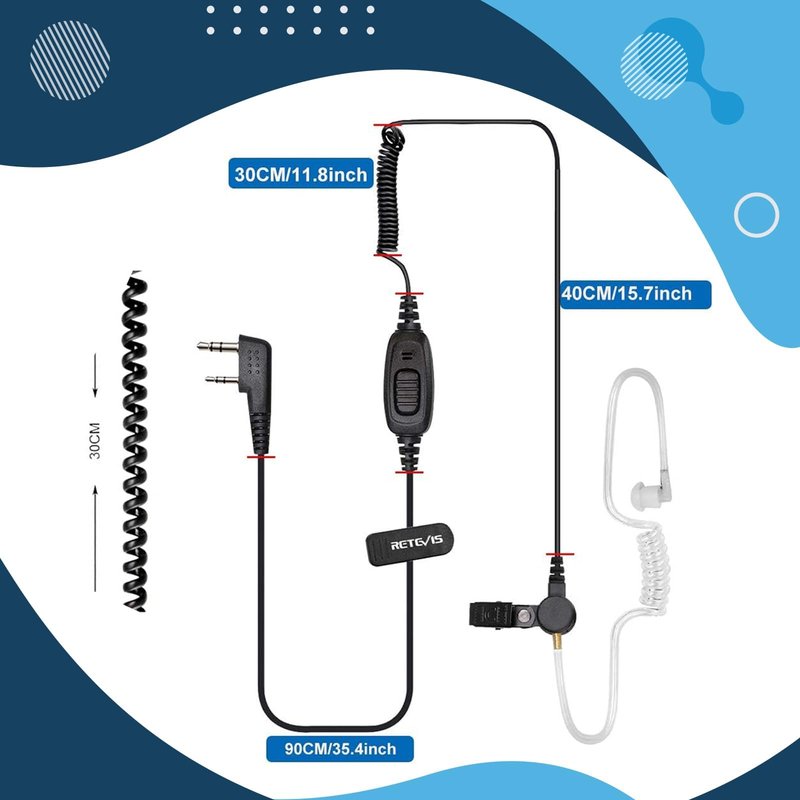 Retevis Surveillance Earpiece, Coiled Cord, for H-777 RT22 RT68 RT21 RT68H, Compatible with Pxton, Baofeng, Kenwood Walkie Talkie, Sports Games, Event Security Walkie Talkie Earpiece with Mic(10 Pack)