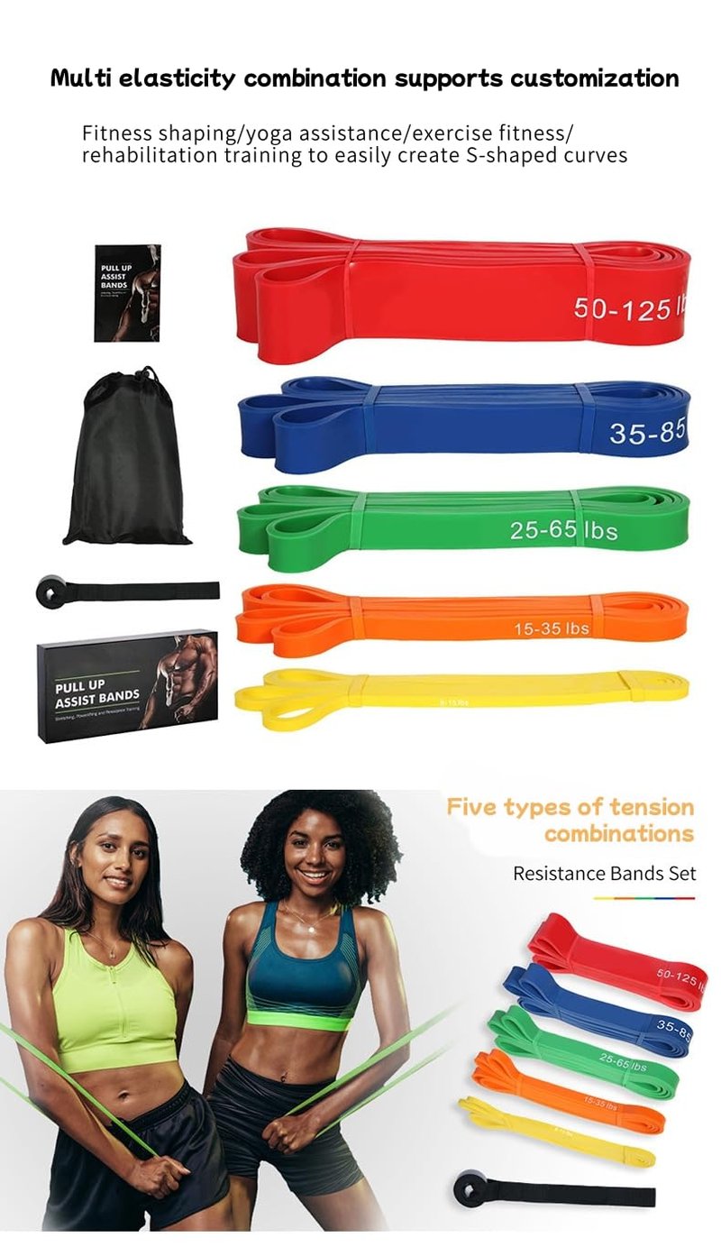 Pull Up Assist Bands Set, 5 Resistance Bands 15-125 lbs, Exercise Bands with Storage Bag, Workout Fitness Training