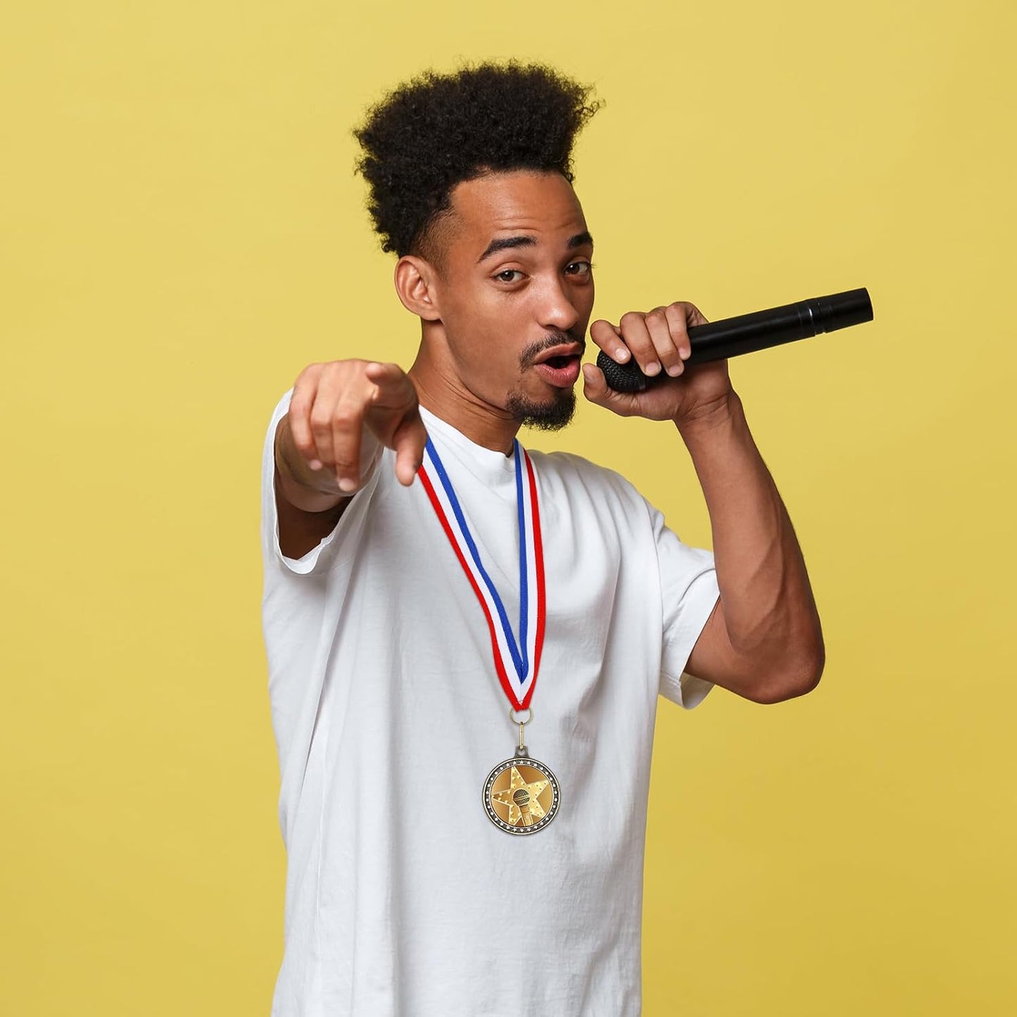 Skiennix Microphone Music Medals - 12 Pcs Award Trophies with Neck Ribbons | 1.97 Inches for Karaoke Talent Shows