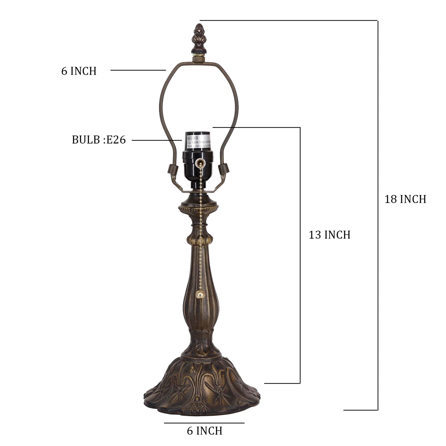 TCODTPOL Table Lamp Base Replacement Only, Wide 6 Height 18 Inch, Fit for 8, 10, 12 Inch Tiffany Style Stained Glass Lampshade, Dark Bronze Finish,Resin, Push Switch On Cord