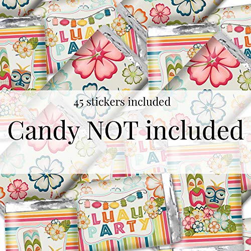 Tropical Luau Hawaiian Candy Bar Wrappers – 45 Pack, 1.4 x 2.6 in Labels, Amanda Creation (Variation: Tropical Luau Hawaiian)