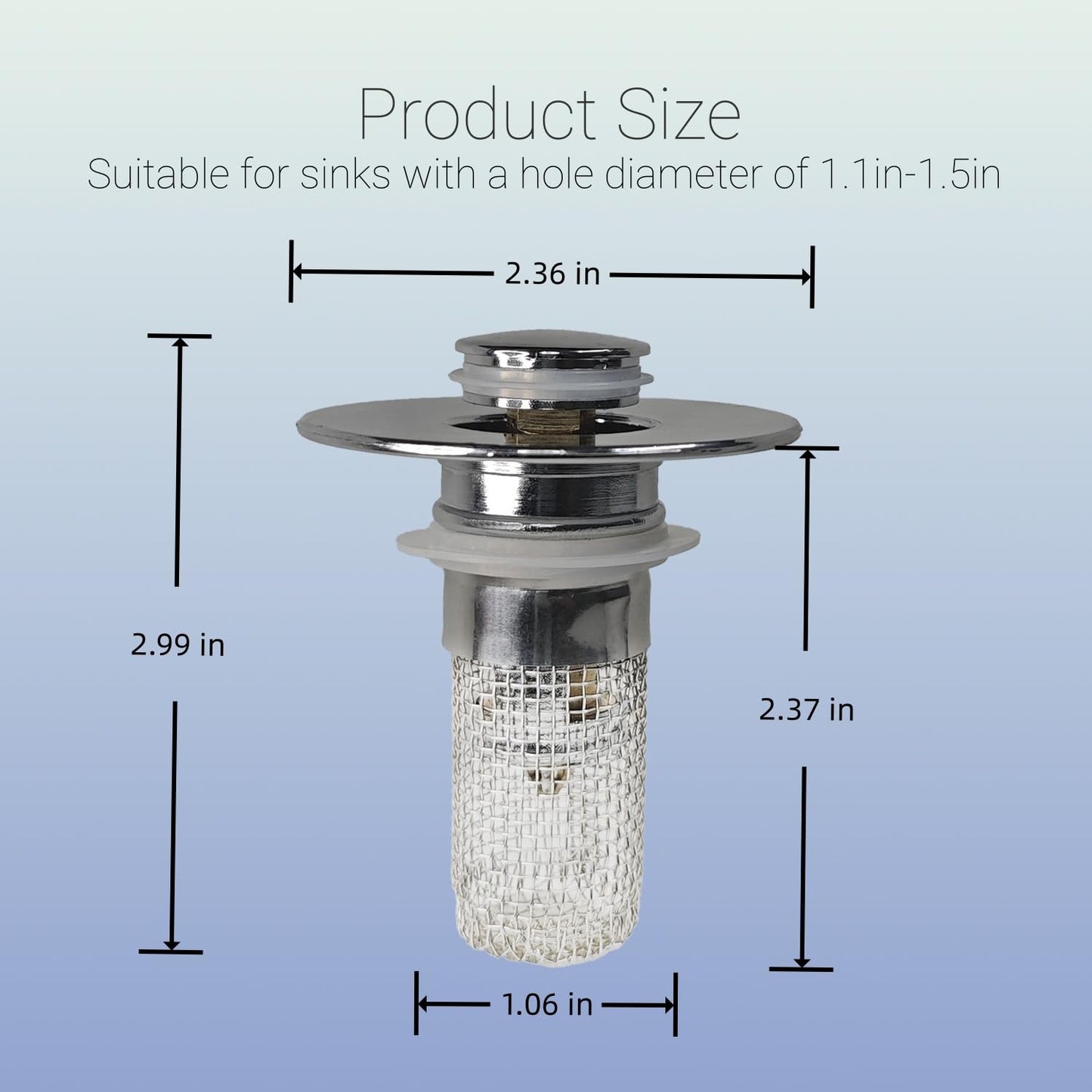 2 Pack Pop-Up Sink Stopper, Hair Catcher Drain Strainer with Copper Core, Universal Bathroom Sink Drain Plug for 1.06“-1.50“, Leak-Proof & Easy Installation