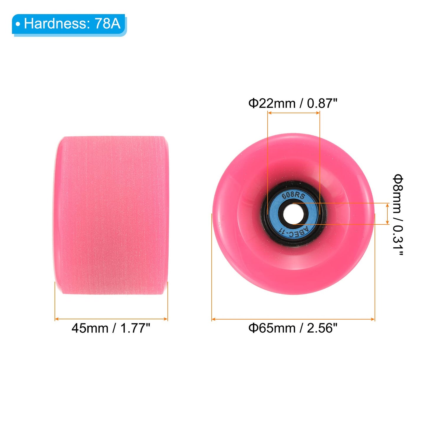 PATIKIL 65mm 78A Longboard Wheels with ABEC-11 Bearings, 4 Pack Soft Cruiser Wheels Street Wheels for Skateboards Skateboard Wheel PU Frosted, Pink