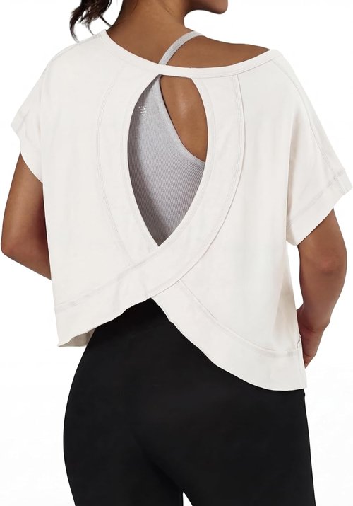 GRECERELLE Women's Backless Athletic Crop Top - Casual Y2K Workout Tee for Yoga & Running