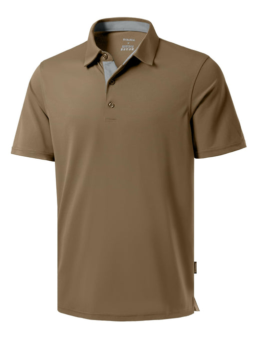 Men's Golf Polo Shirts Dry Fit Short Sleeve Shirt, Khaki, M