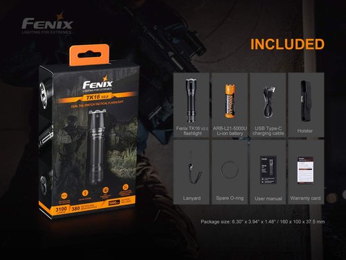 Fenix TK16 V2.0 3100 Lumen LED Tactical Flashlight, USB Rechargeable Long Beam Throw Duty Light with BBX5 Battery Carrying case Bundle