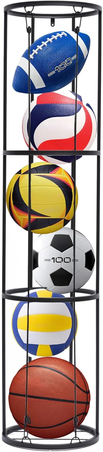 Skiennix 3-Layer Garage Ball Storage Rack - Wall-Mounted Vertical Organizer for Soccer, Volleyball, Football | Space-Saving Design