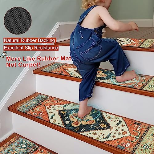 OJIA Extra Non-Slip Carpet Stair Treads for Wooden Steps Set of 4, 30"X8" Rubber Indoor Stair Runner Slip Resistant Stair Rugs Safety Mats for Dogs, Kids & Elders, Stairway Grip Step Treads