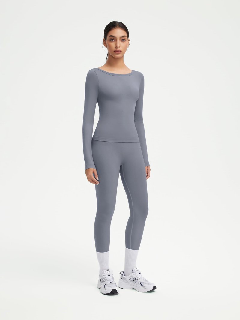 SUUKSESS Women 2 Piece Workout Sets High Waisted Seamless Leggings Active Long Sleeve Tops Compression Yoga Pants(Grey, L)