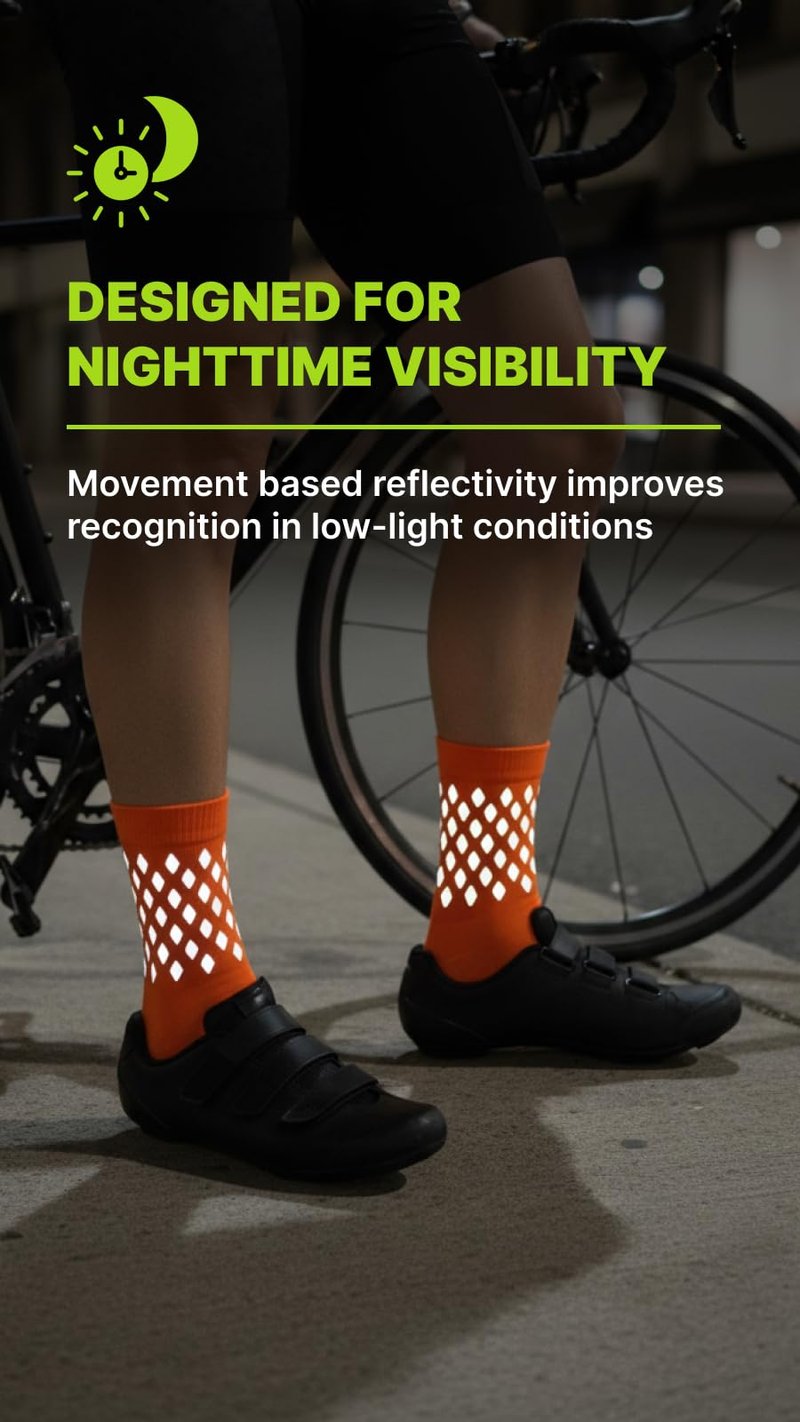 ReflecToes Reflective Socks, Orange – High Visibility Socks For Running and Cycling–for Night Runners, Bikers, and Outdoor Athletes (Orange, Medium)