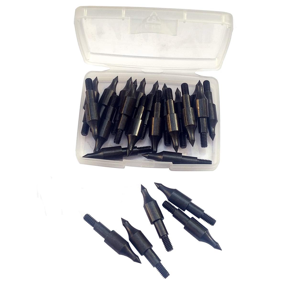 PTOUGE 24 Pcs Steel 100 Grain Archery Arrow Field Points Field Tips - Practice Target & Hunting Arrows Heads for Recurve, Compound Bow & Crossbow Bolts Screw-in