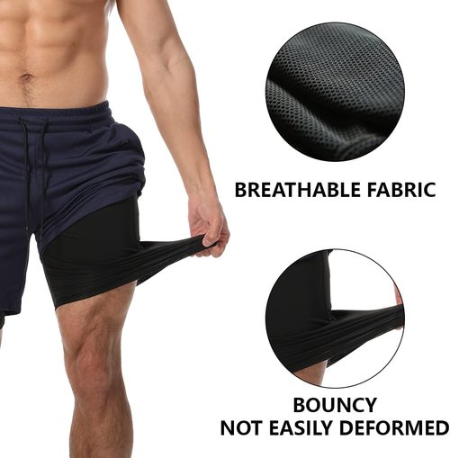 JWJ Men's 2-In-1 Workout Running Shorts - Lightweight Athletic Gym Shorts with Compression Liner | 7 Inch