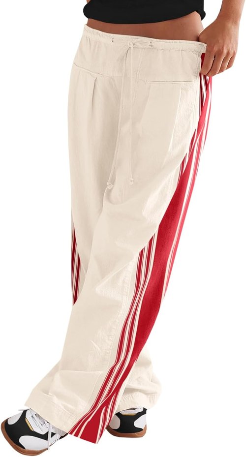 Fisoew Wide Leg Pants - High Waisted Striped Palazzo with Drawstring & Pockets | Comfortable Fit