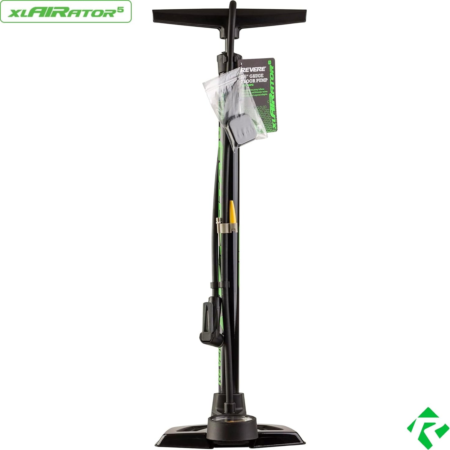 Revere xlAIRator 5 Bike Floor Pump - 160 PSI Dual Valve Compatibility | Extra-Large Gauge & 41" Hose