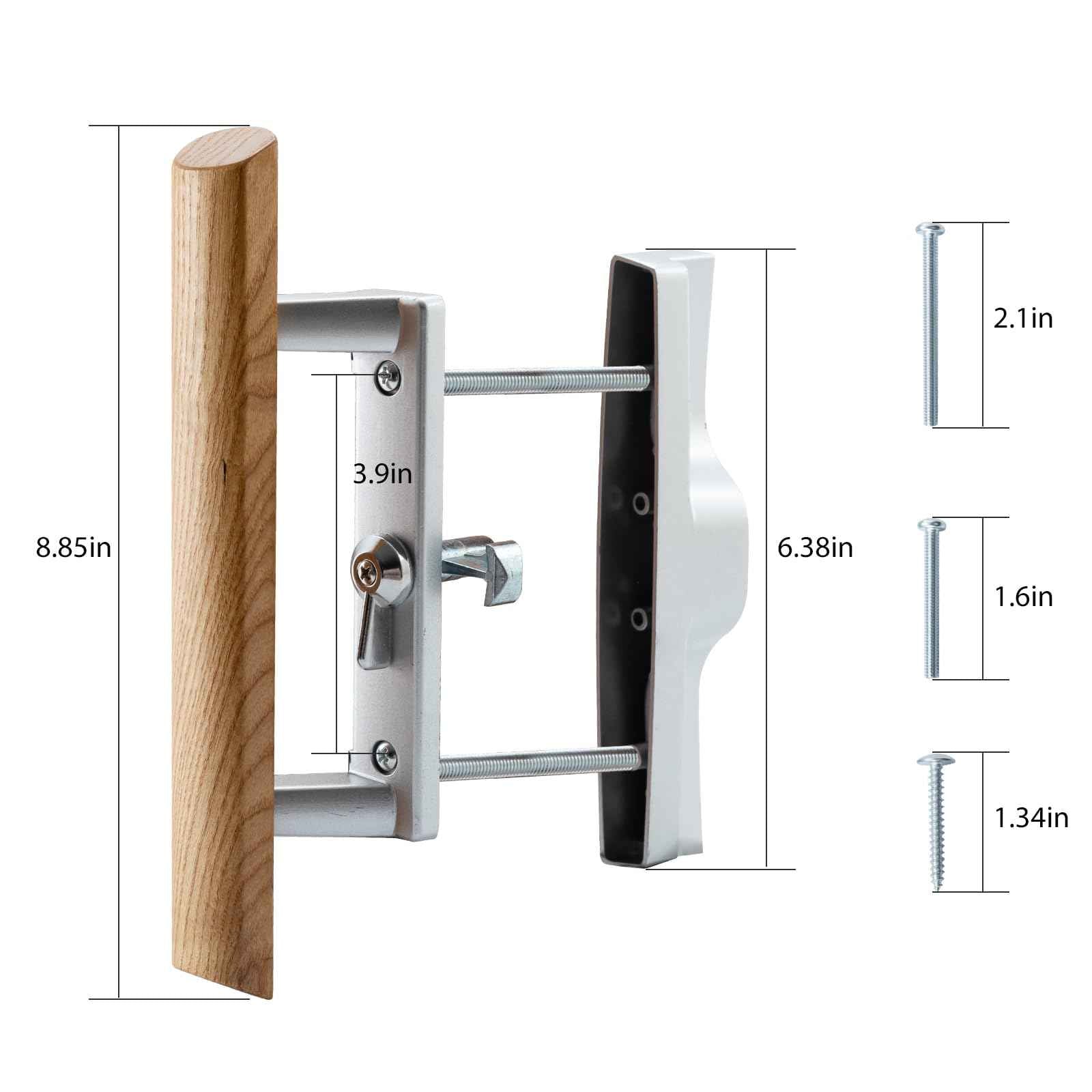 HOME MASTER HARDWARE Patio Sliding Door Handle Set, Non-keyed Sliding Screen Door Handles with Wood Handle, Sliding Door Hardware Fits 3-15/16" Hole Spacing