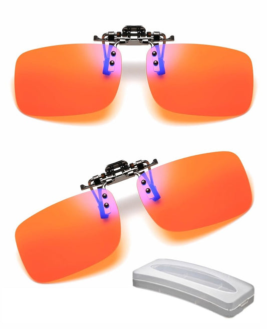 Night Driving Clip on Flip up Polarized Lens For Prescription Glasses, UV Protection Sunglasses Orange + case