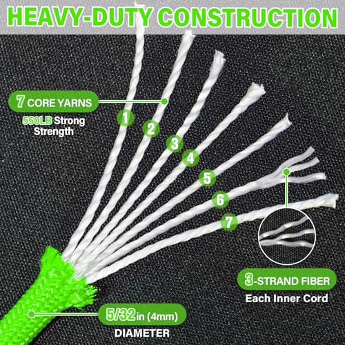 550 lb Paracord Rope - 100ft Neon Green Heavy Duty Cord