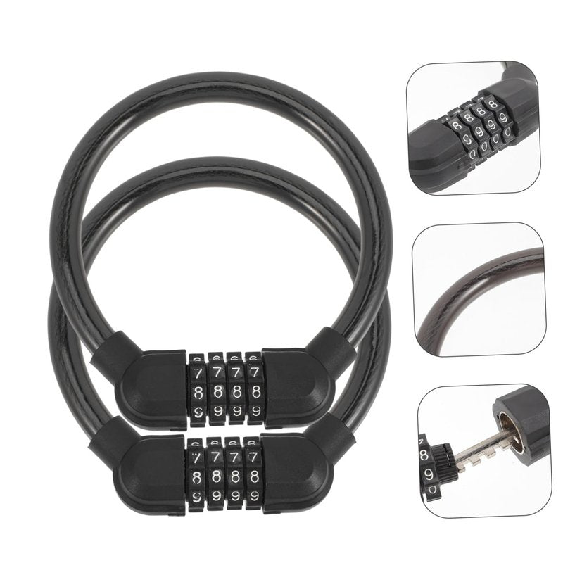 ETHZZLE 2-Pack Four-Digit Combination Bike Locks Wear-Resistant Cable Locks for Motorcycles Portable Heavy Duty Cycle Accessory for Outdoor Security